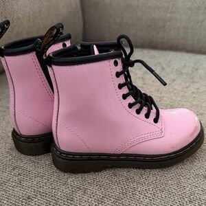 Dr. Martens Kids Pink Lace-Up Combat Boots with Black Trim